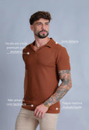 Camisa Polo Italiana Tricot Terracota Escuro