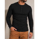 Camiseta Henley  Masculina Slim Fit Manga Longa  - Algodão Egípicio