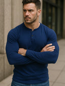 Camiseta Henley  Masculina Slim Fit Manga Longa  - Algodão Egípicio