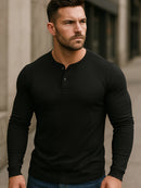 Camiseta Henley  Masculina Slim Fit Manga Longa  - Algodão Egípicio