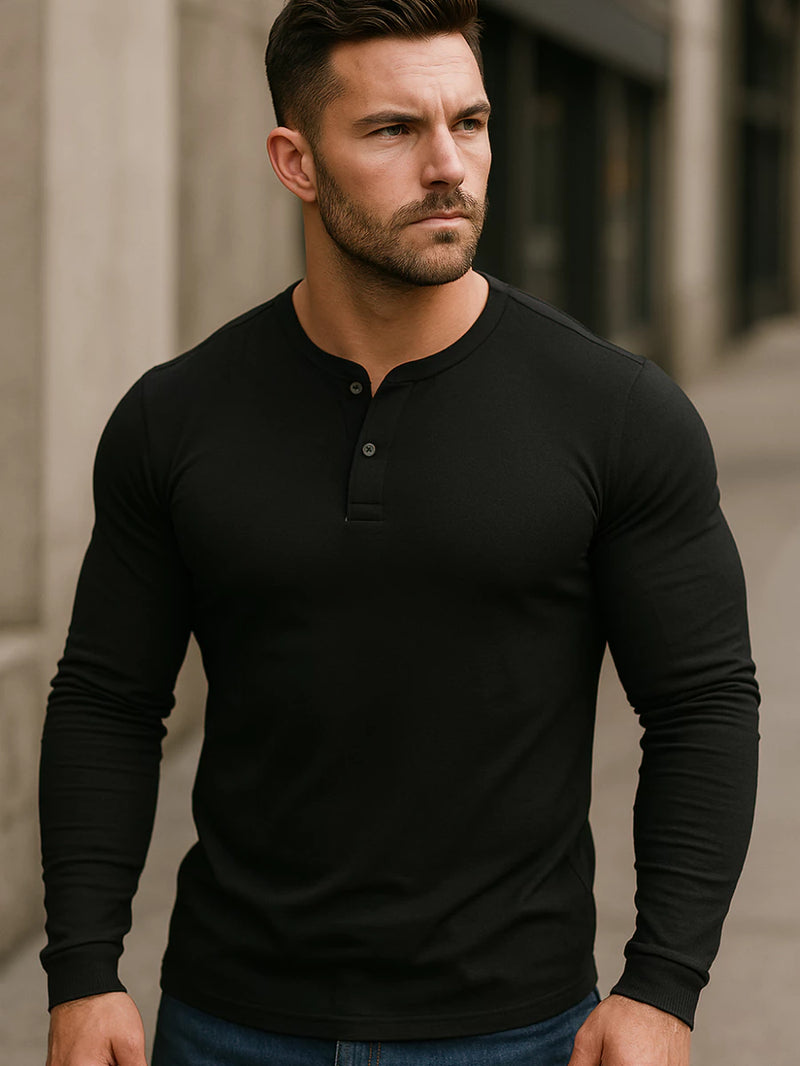 KIT com 2 Camiseta HENLEY  Slim Fit Manga Longa 2 BOTÕES - 2 CORES