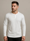 Camiseta Henley  Masculina Slim Fit Manga Longa  - Algodão Egípicio