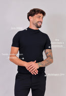Camiseta Slim Gola Média Preta