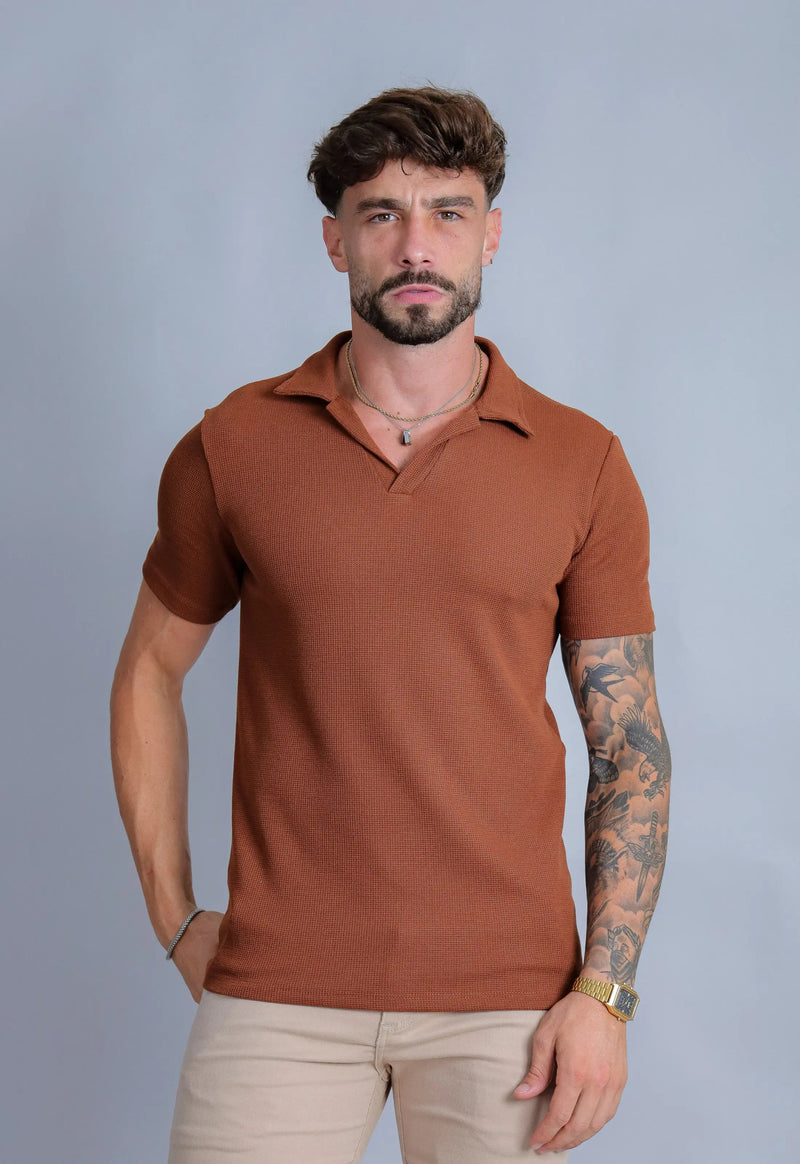 Camisa Polo Italiana Tricot Terracota Escuro