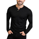 Camiseta Henley  Masculina Slim Fit Manga Longa  - Algodão Egípicio