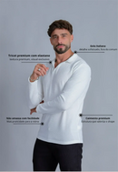 Camisa Polo Italiana Tricot Manga Longa Branca