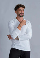 Camisa Polo Italiana Tricot Manga Longa Branca