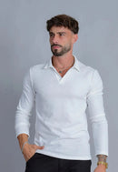 Camisa Polo Italiana Tricot Manga Longa Branca