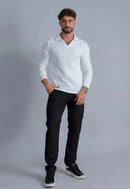 Camisa Polo Italiana Tricot Manga Longa Branca