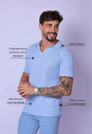 Camisa Polo Italiana Tricot Azul Claro
