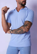 Camisa Polo Italiana Tricot Azul Claro