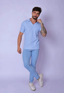 Camisa Polo Italiana Tricot Azul Claro