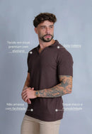 Camisa Polo Italiana Tricot Marrom Café