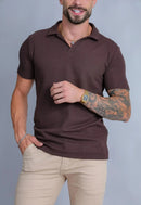 Camisa Polo Italiana Tricot Marrom Café
