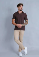 Camisa Polo Italiana Tricot Marrom Café