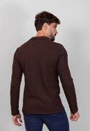 Camisa Polo Italiana Tricot Manga Longa Marrom