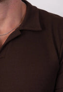 Camisa Polo Italiana Tricot Manga Longa Marrom