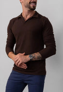 Camisa Polo Italiana Tricot Manga Longa Marrom