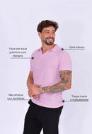 Camisa Polo Italiana Tricot Rosa Claro