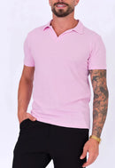 Camisa Polo Italiana Tricot Rosa Claro