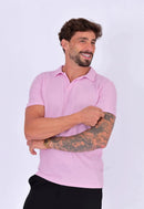 Camisa Polo Italiana Tricot Rosa Claro