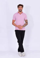 Camisa Polo Italiana Tricot Rosa Claro