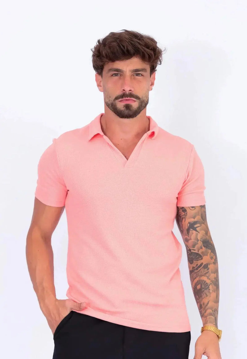 Camisa Polo Italiana Tricot Salmão