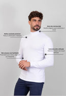 Camiseta Gola Alta Canelada Manga Longa Branco