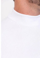 Camiseta Gola Alta Canelada Manga Longa Branco