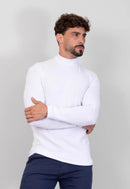 Camiseta Gola Alta Canelada Manga Longa Branco