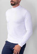 Camiseta Gola Alta Canelada Manga Longa Branco