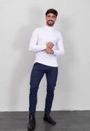 Camiseta Gola Alta Canelada Manga Longa Branco