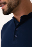 Camiseta Henley Slim Tricot com Elastano Azul Marinho