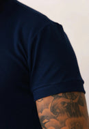 Camiseta Henley Slim Tricot com Elastano Azul Marinho
