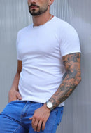 Camiseta Slim Canelada com Elastano Branca