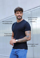 Camiseta Slim Canelada com Elastano Preto