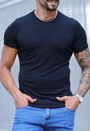 Camiseta Slim Canelada com Elastano Preto