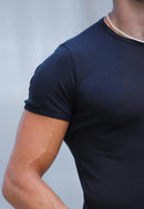 Camiseta Slim Canelada com Elastano Preto