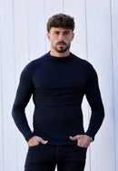 Camiseta Slim Manga Longa Gola Média Preto