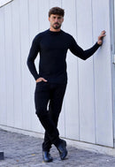 Camiseta Slim Manga Longa Gola Média Preto