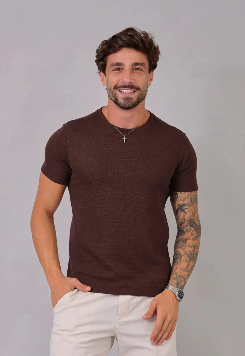 Camiseta Masculina Tricot Marrom Café