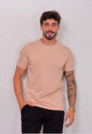 Camiseta Masculina Tricot Ponto Fino Bege