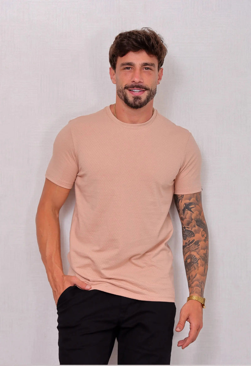 Camiseta Masculina Tricot Ponto Fino Bege