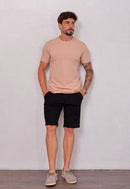 Camiseta Masculina Tricot Ponto Fino Bege
