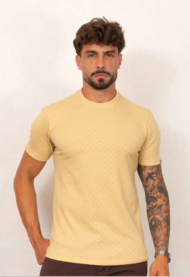 Camiseta Masculina Tricot Xadrez Bege