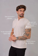 Camiseta com Zíper Bege