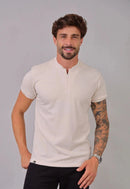 Camiseta com Zíper Bege