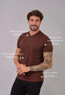 Camiseta com Zíper Marrom